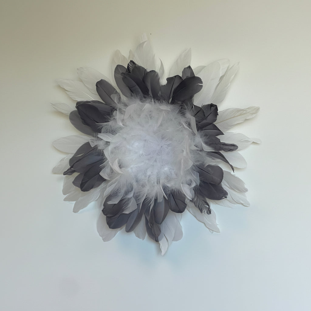 Crépuscule — art mural en plumes fait main, Rêves de Vi